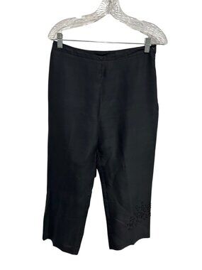 Vintage ICE Black Silk Embellished Straight Leg Trousers Size 8 Goth Glam